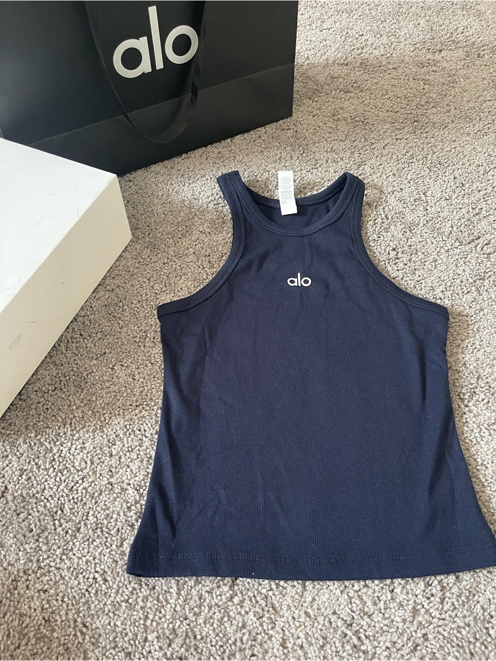 ALO Yoga Navy Ribbed Racerback Crop Tank Top - Picture 2 of 4